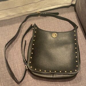 Michael Kora Black Studded Leather Shoulder Bag